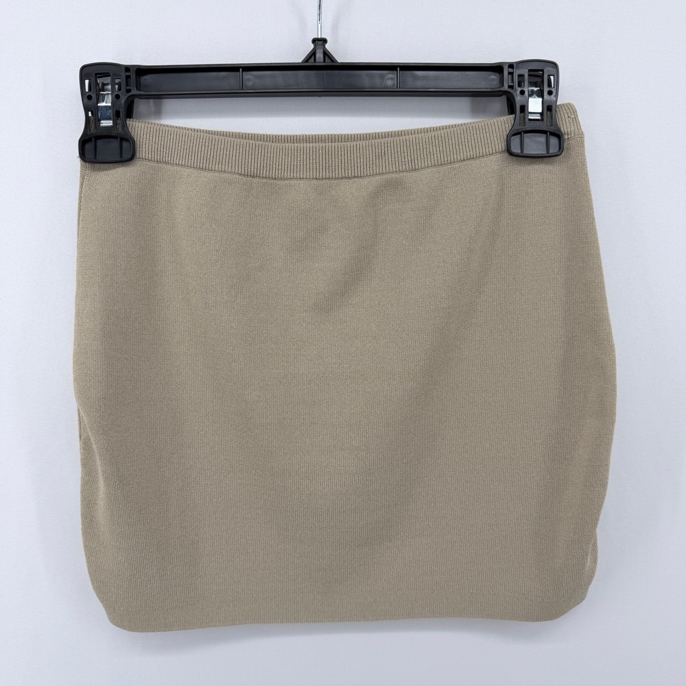 House of CB London Beige Knit Mini Skirt Tan Bodycon Ribbed Waistband Womens